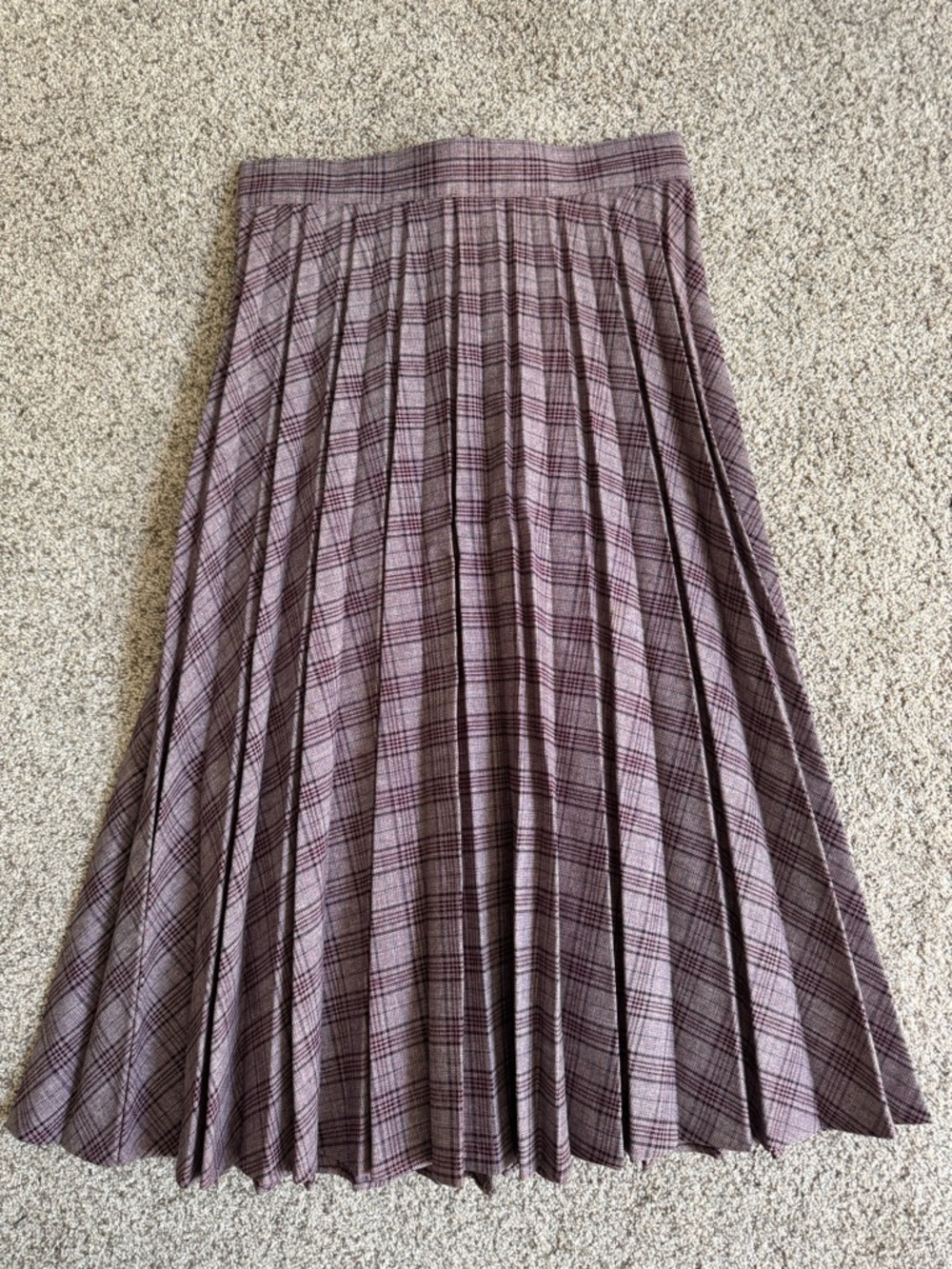 Vintage Pleated Plaid Midi Skirt